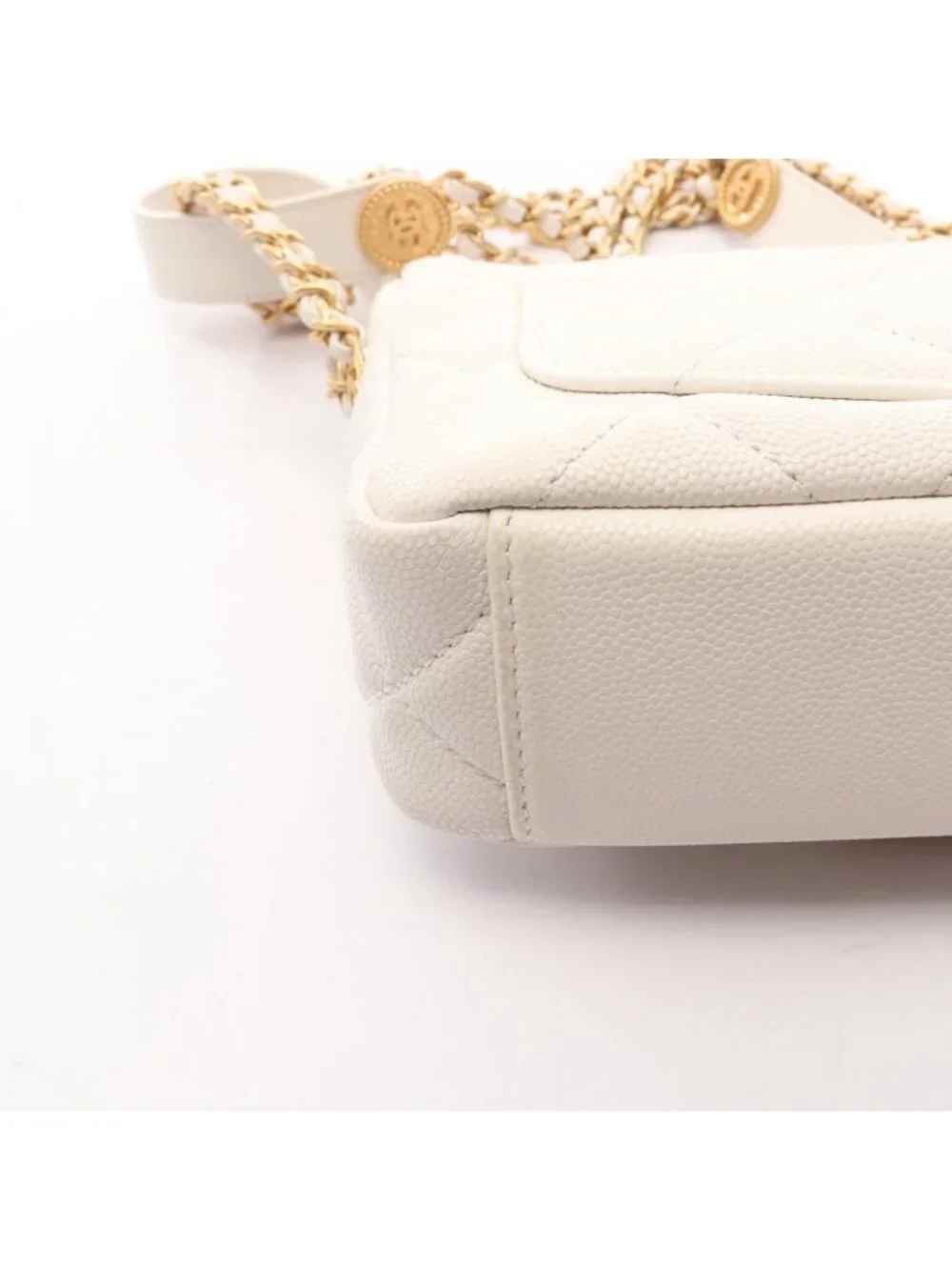 Chanel Shoulder Bag Quilted Mini Flap White Caviar Leather Small Chain